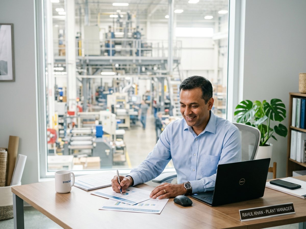 Plant manager reviewing maintenance reports