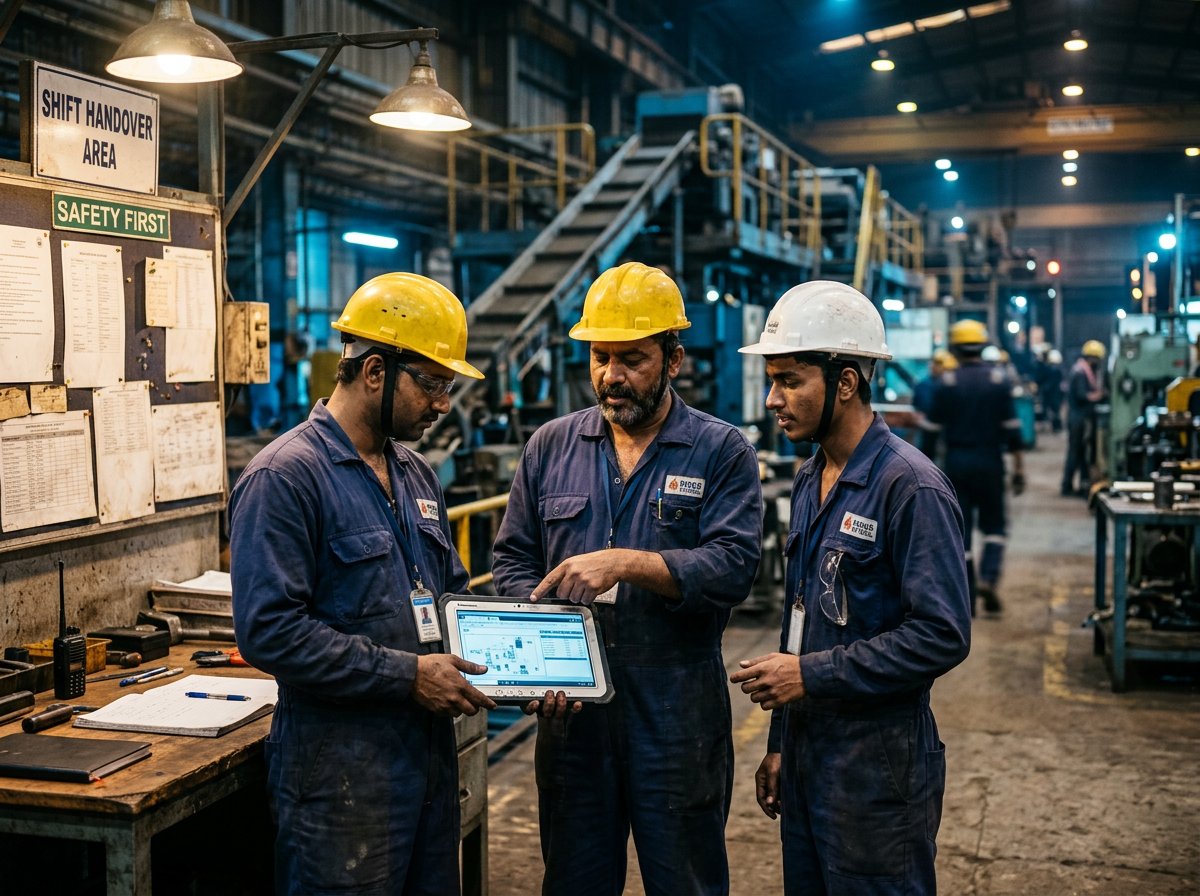 Maintenance team reviewing work